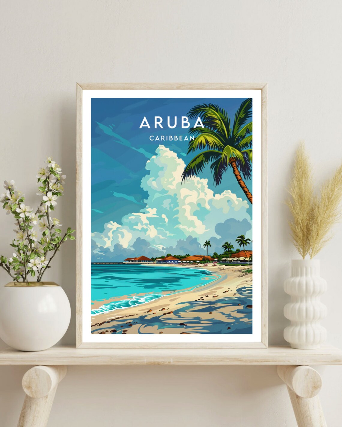 Aruba Caribbean Palm Tree Tropical Beach Vintage Travel Poster - Image 4
