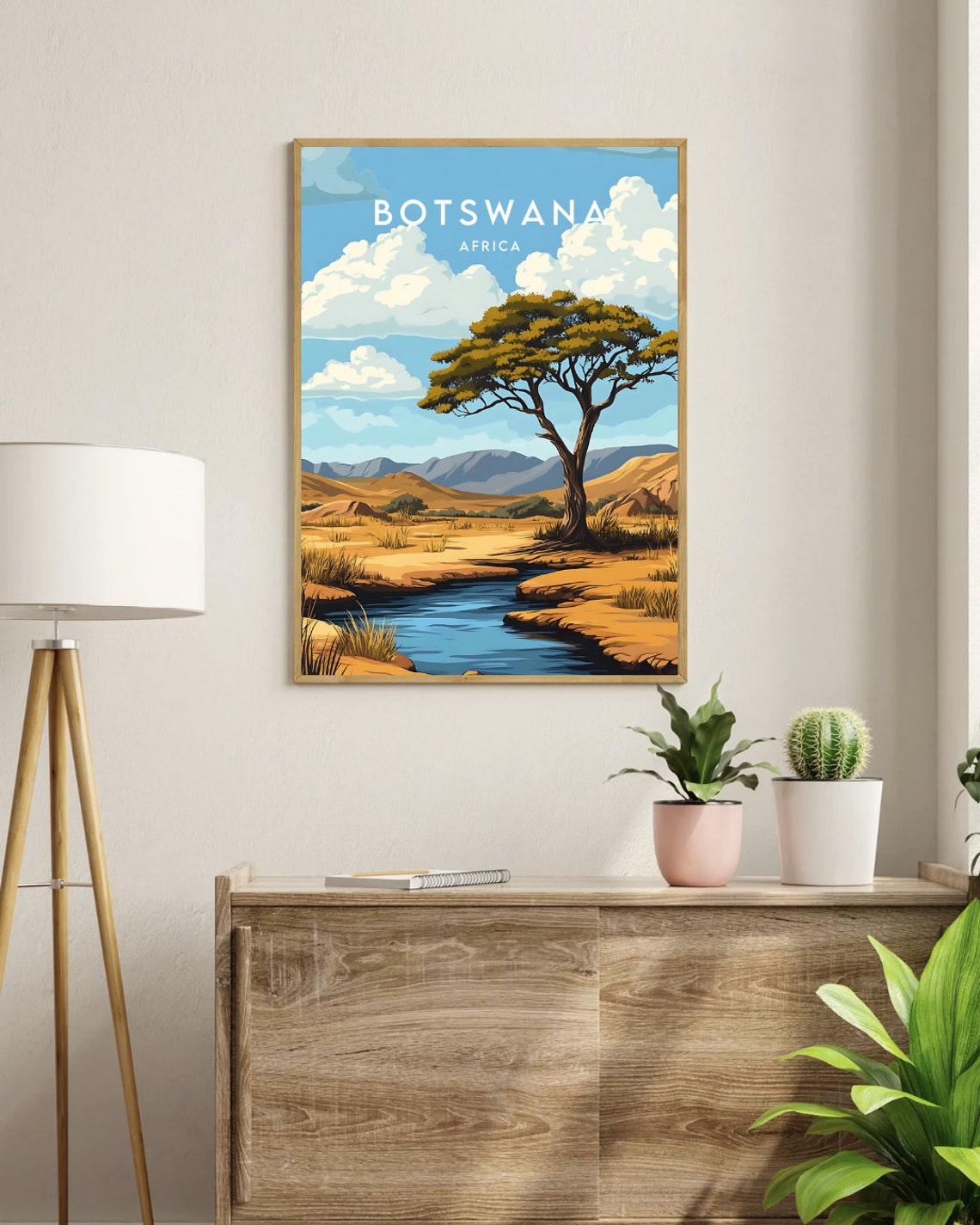Botswana Africa River Wildlife Safari Sunset Vintage Travel Poster - Image 3