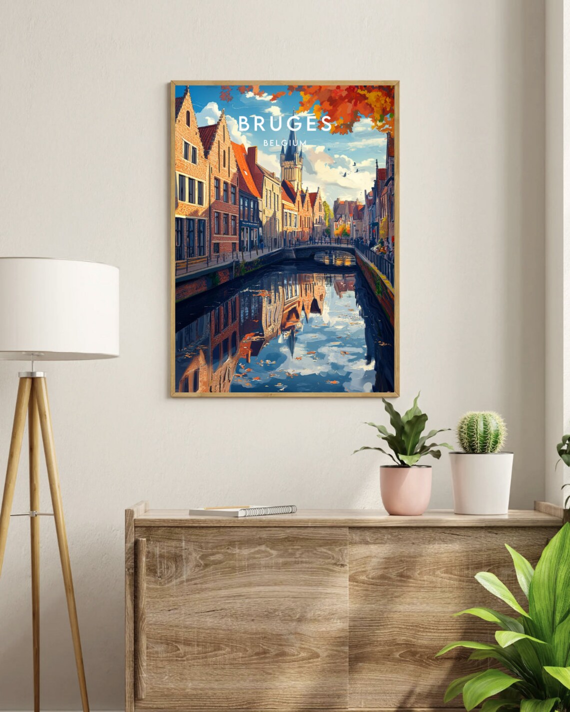 Bruges Canal Autumn Historic Houses Reflection Belgium Travel Poster - Image 3