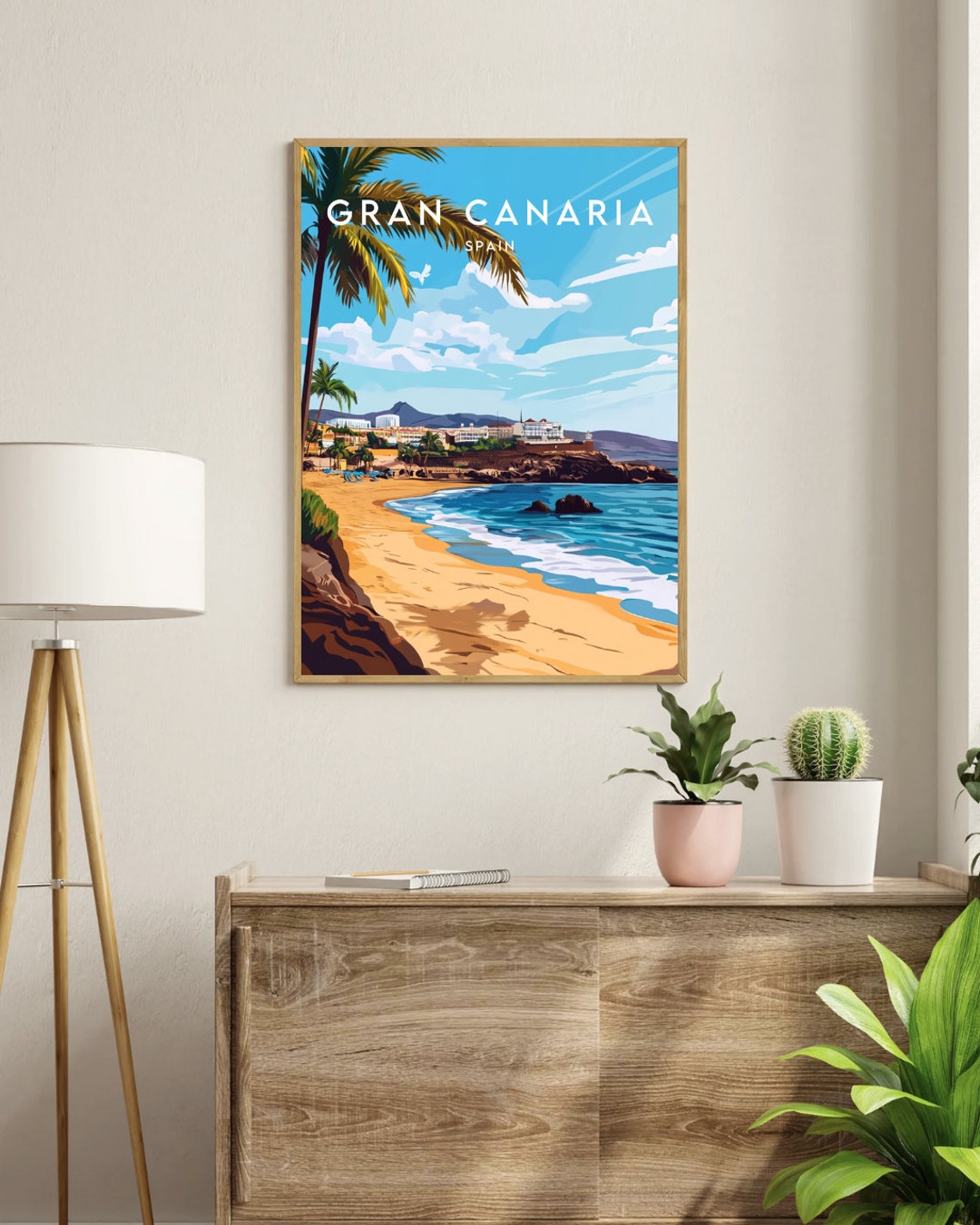 Gran Canaria Spain Golden Beach Palm Tree Ocean View Travel Poster - Image 3