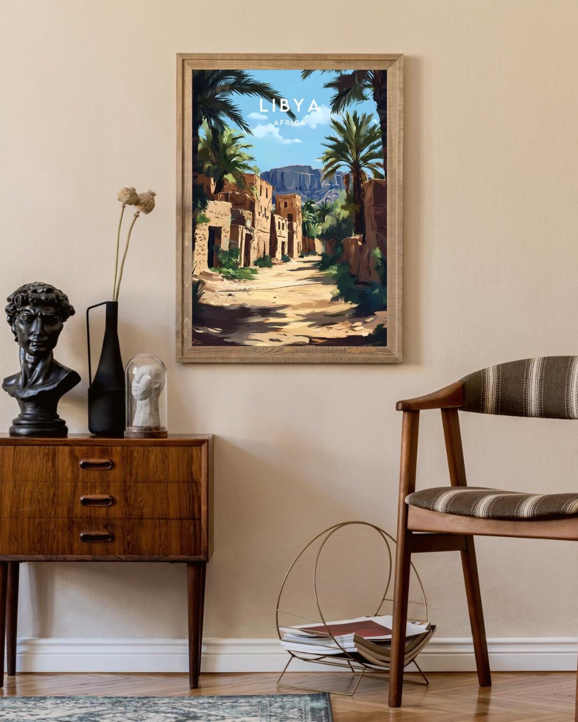 Libya Africa Old Medina Street Palms Mountain View Travel Poster - Image 2