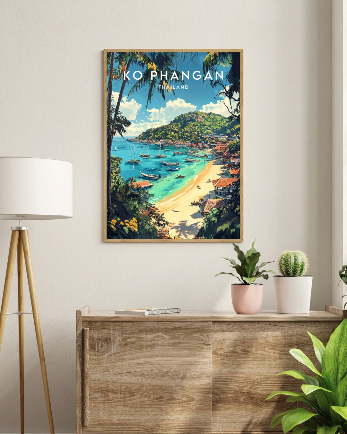 Ko Phangan Thailand Beach Fishing Village Boats Vintage Travel Poster - Image 3