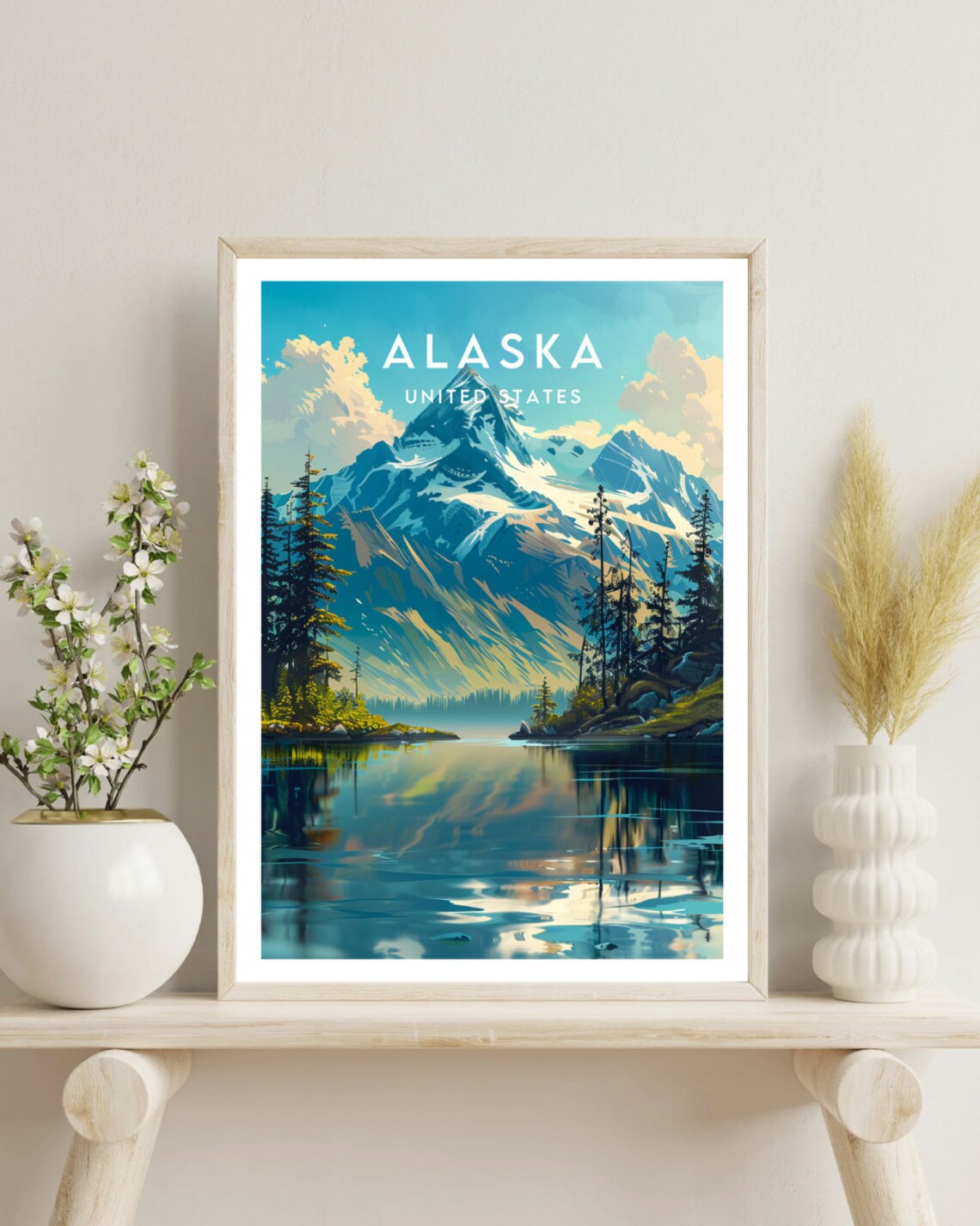 Alaska United States Snow Capped Mountain Lake Mirror Travel Poster - Image 4