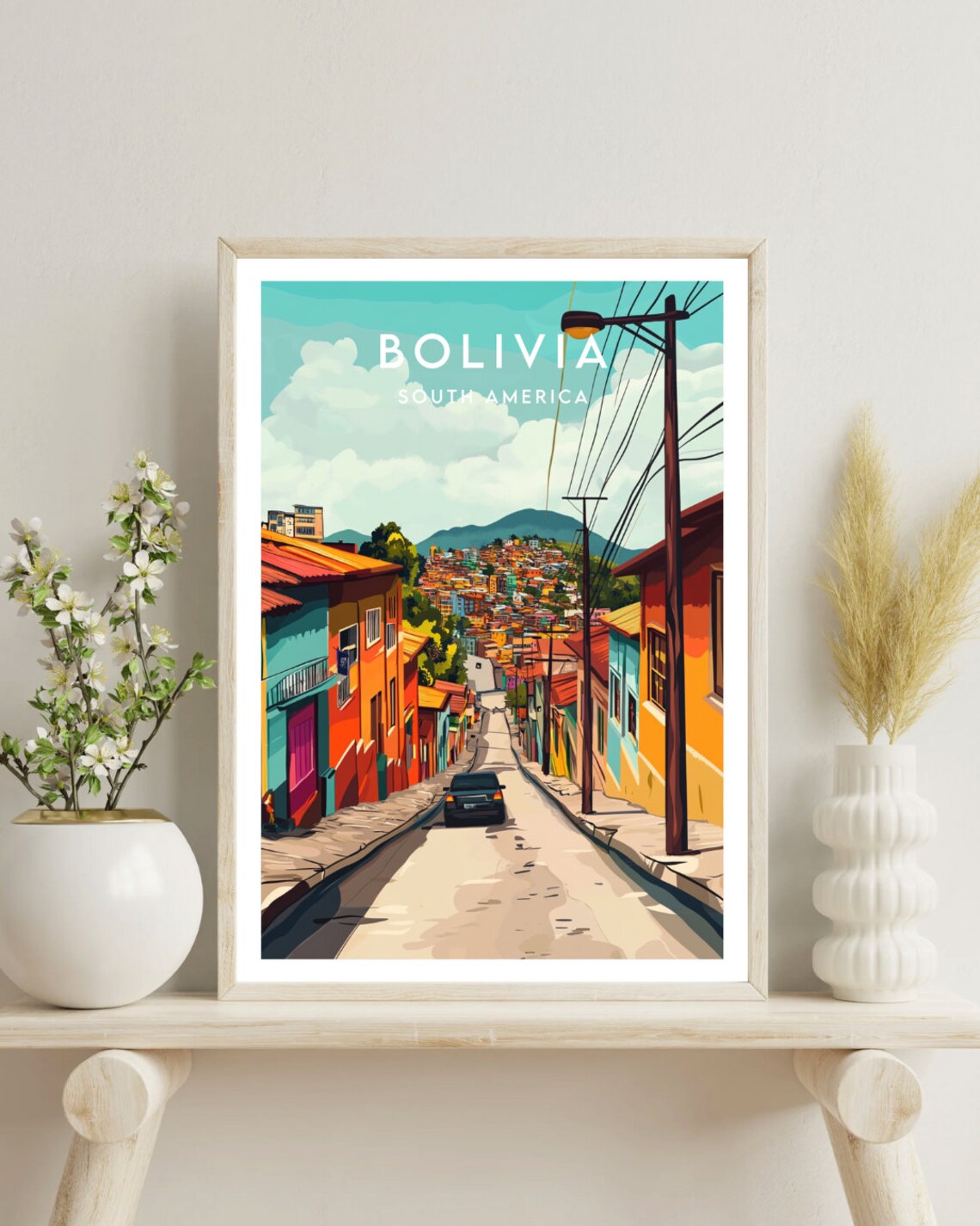Bolivia South America Colorful City Street Hillside View Travel Poster - Image 4