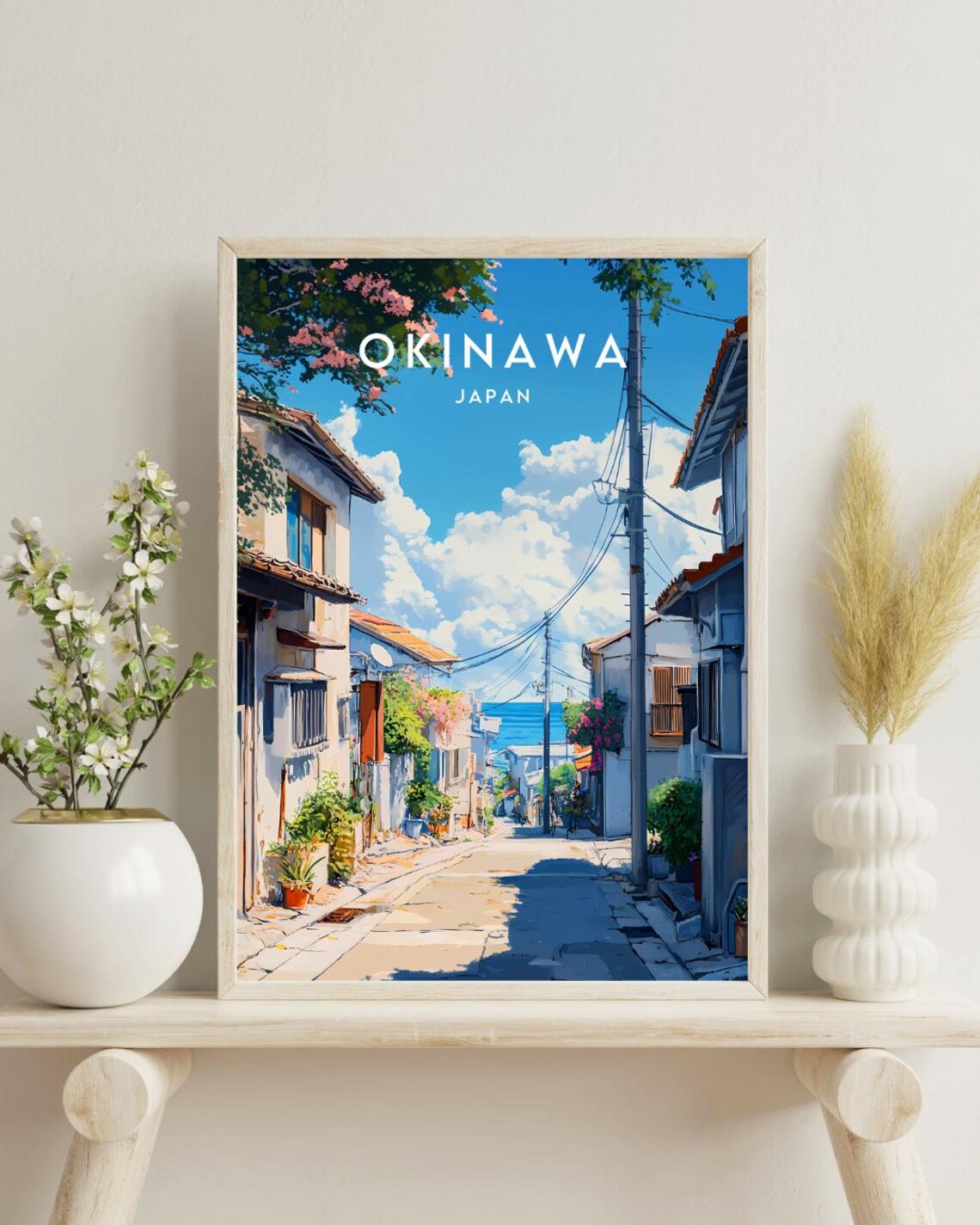 Okinawa Japan Island Village Lane Ocean View Tropical Poster - Image 4