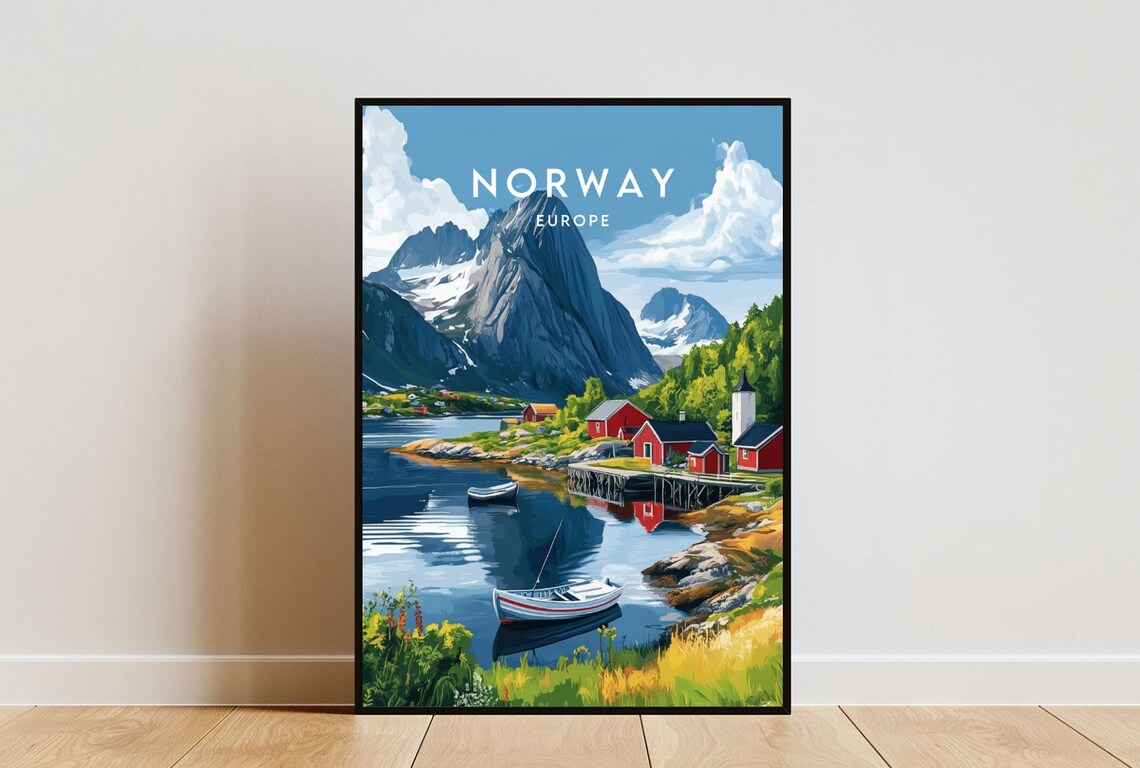 Norway Travel Poster, Oslo and Scandinavia Fjords