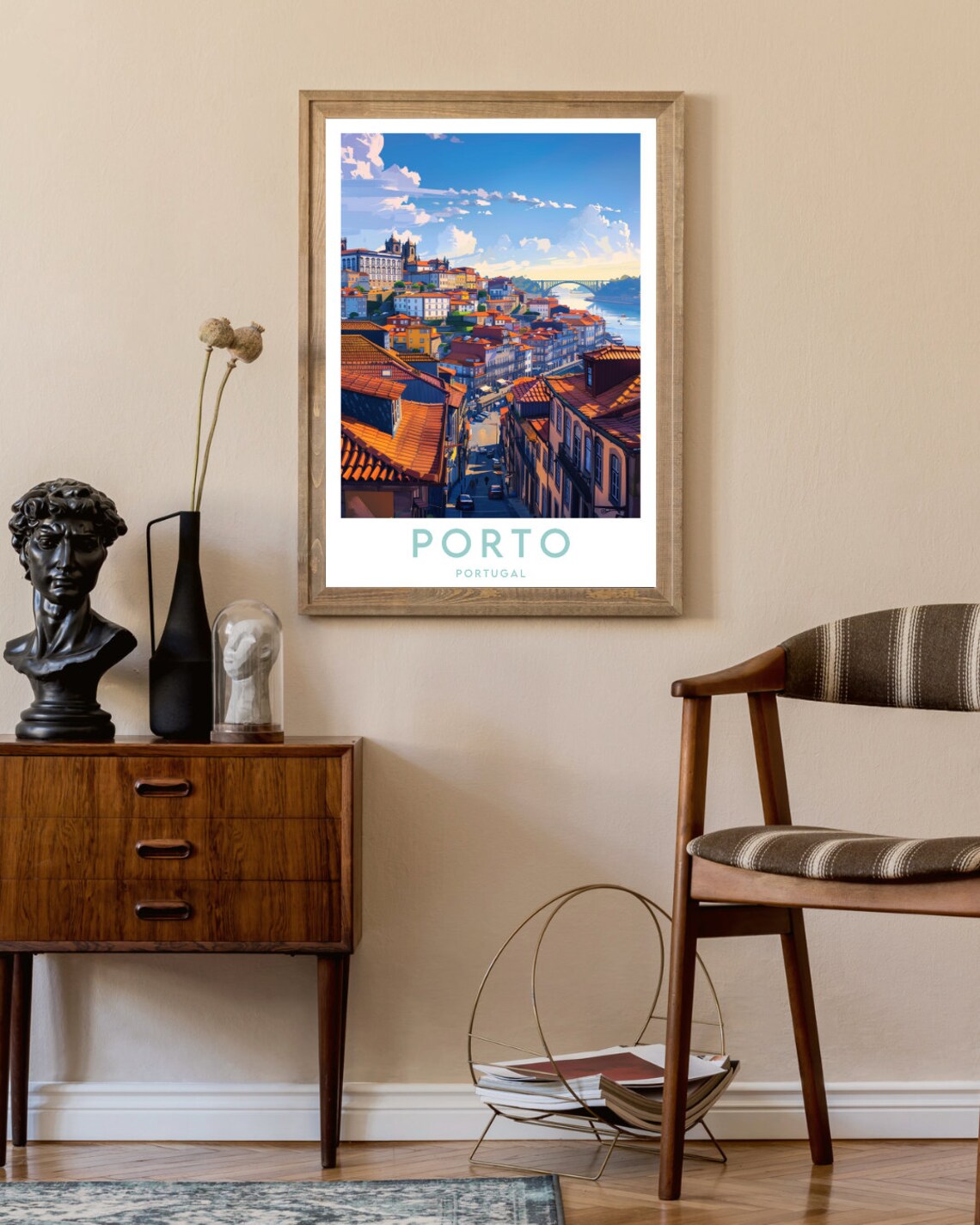 Porto Portugal Rooftops River and Bridge Vintage Travel Art Poster - Image 2