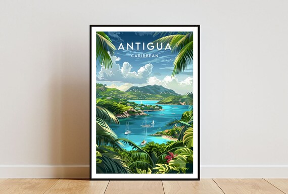 Antigua Travel Poster, Caribbean Island Print