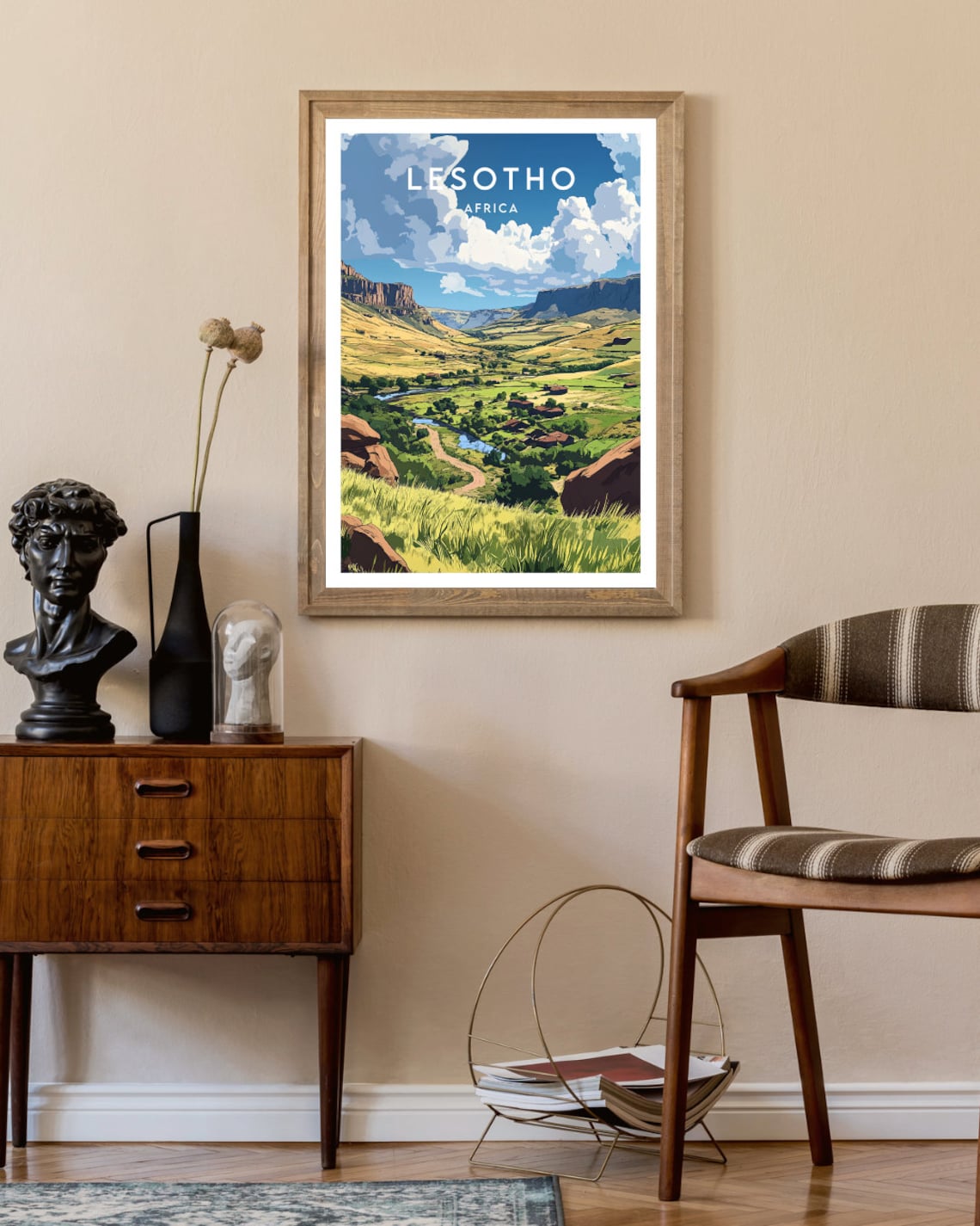 Lesotho Green Valley Village Mountain Landscape Travel Poster - Image 2