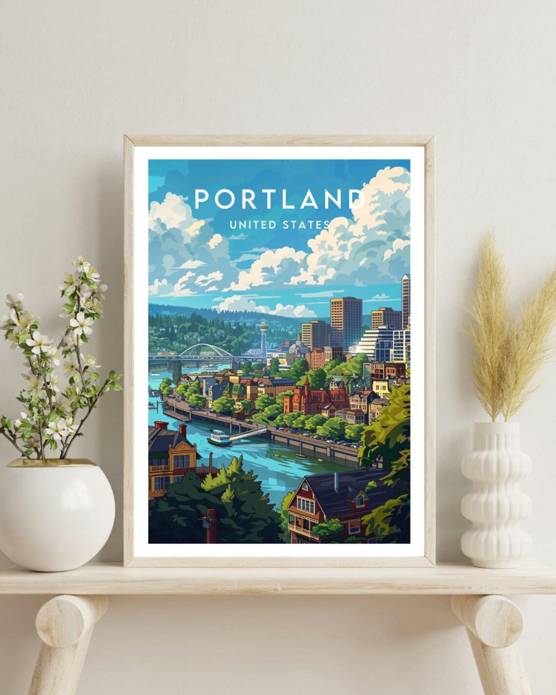 Portland United States City Waterfront Bridges River Travel Poster - Image 4