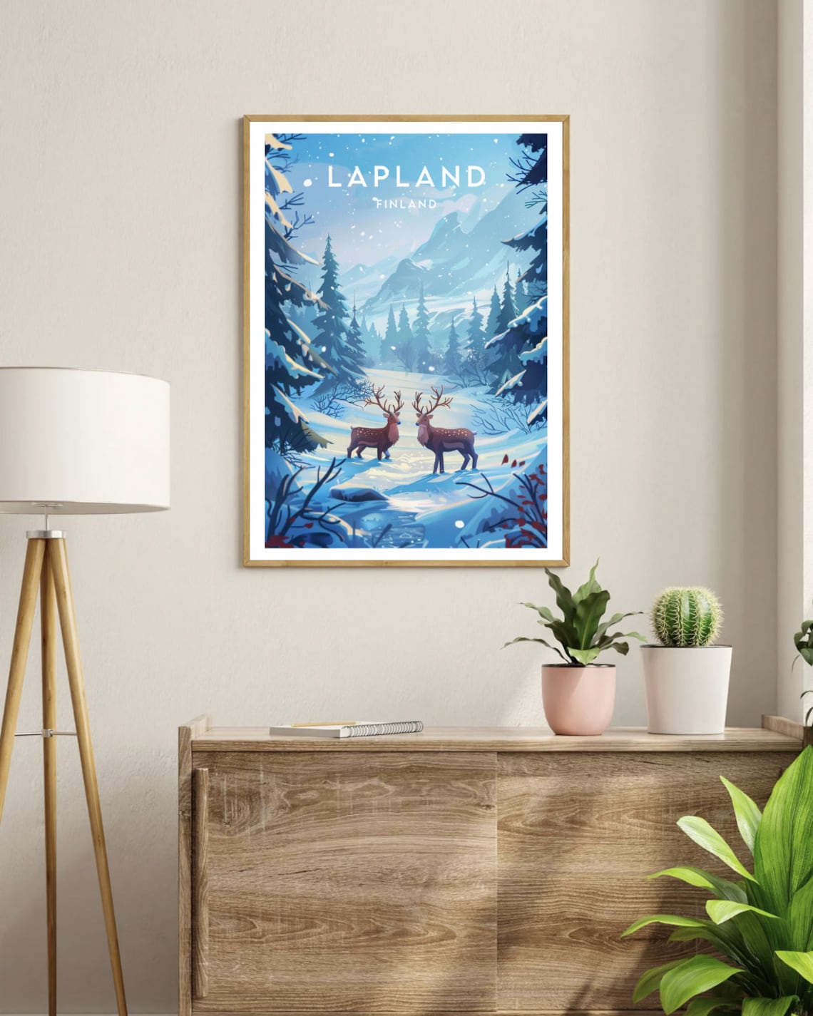 Lapland Finland Snowy Forest Reindeer Winter Wonderland Vintage Travel Poster - Image 3