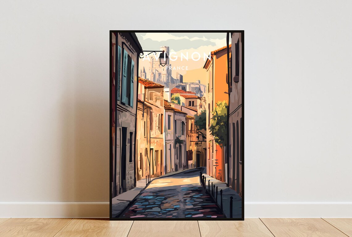 Avignon France Old Street View Papal Palace Hill Travel Poster