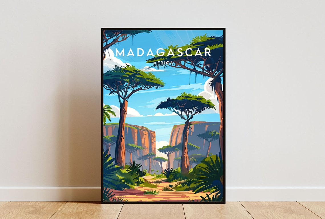 Madagascar Africa Baobab Trees Canyon Landscape Travel Poster