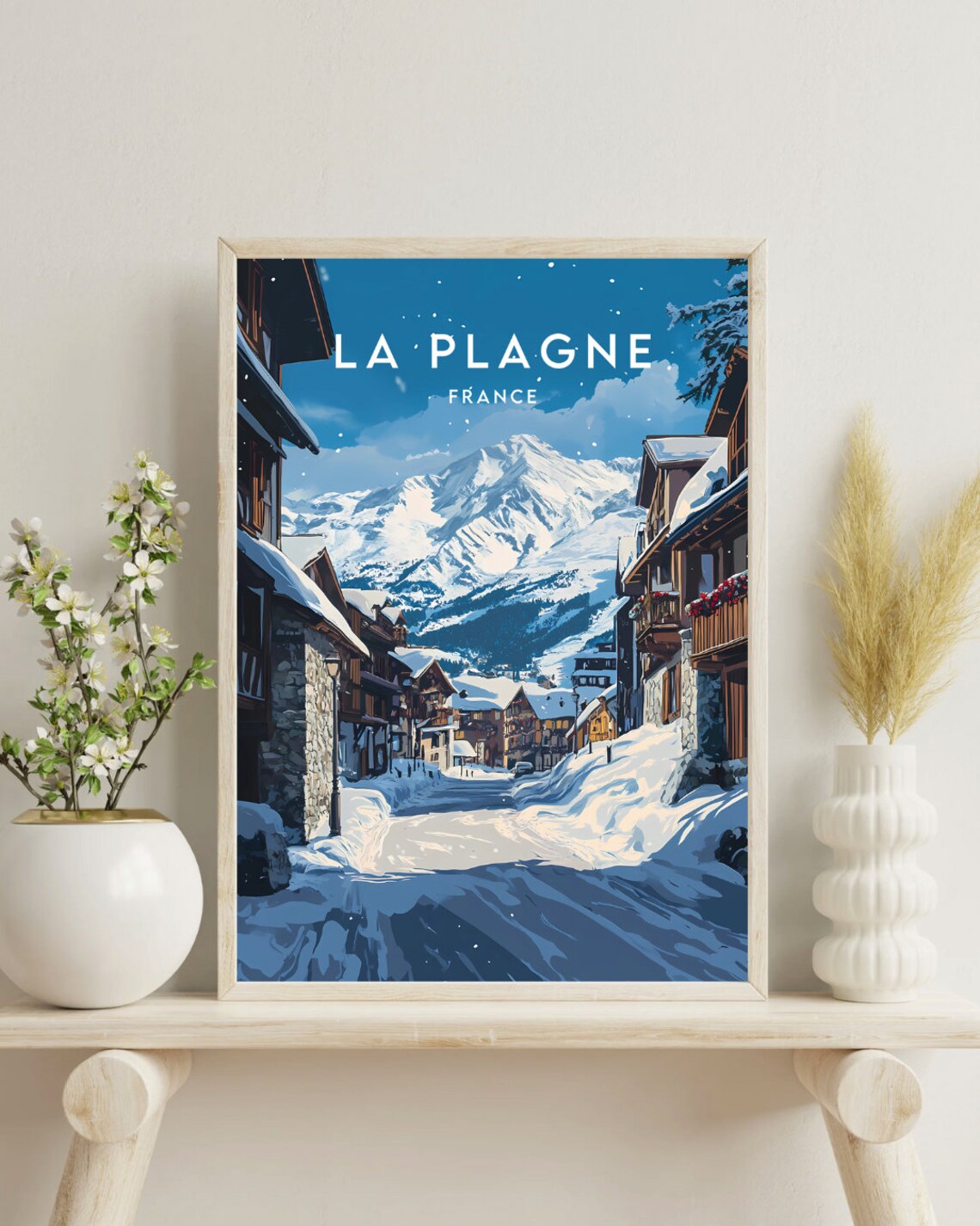 La Plagne France Snowy Alpine Ski Village Street Travel Poster - Image 4