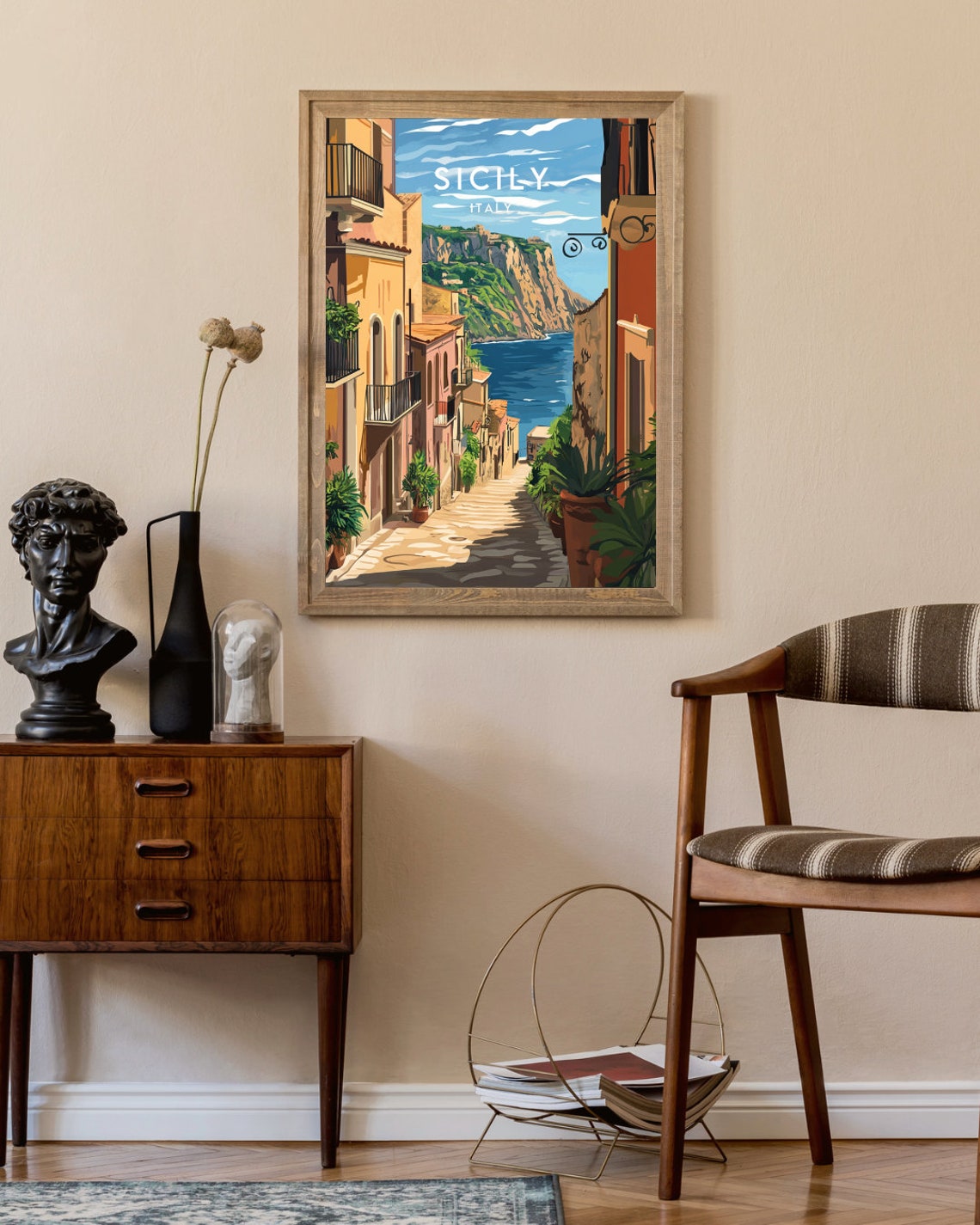 Sicily Italy Coastal Alley Cliff View Mediterranean Sea Poster - Image 2