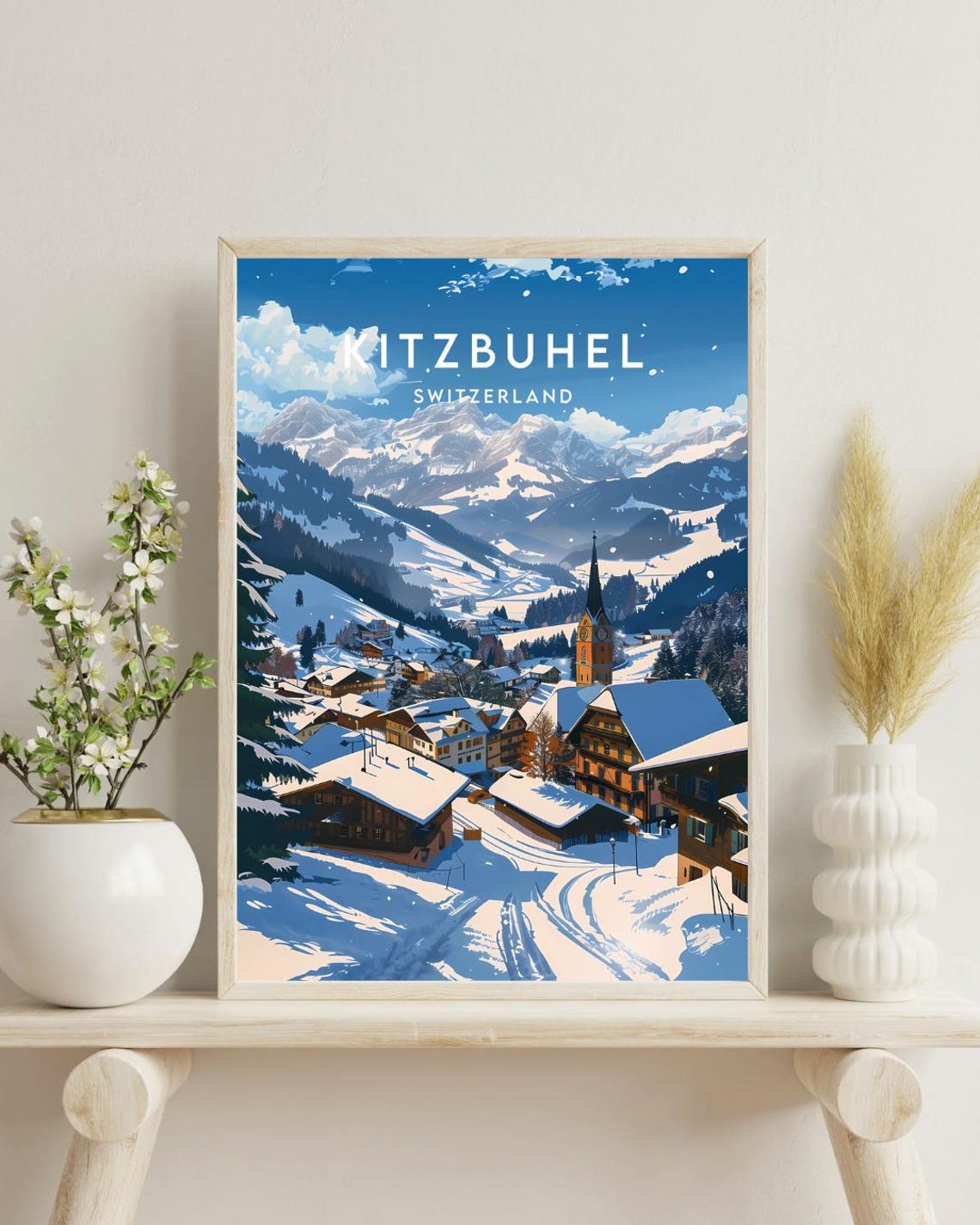 Kitzbuhel Switzerland Snowy Alpine Ski Resort Town Travel Poster - Image 4