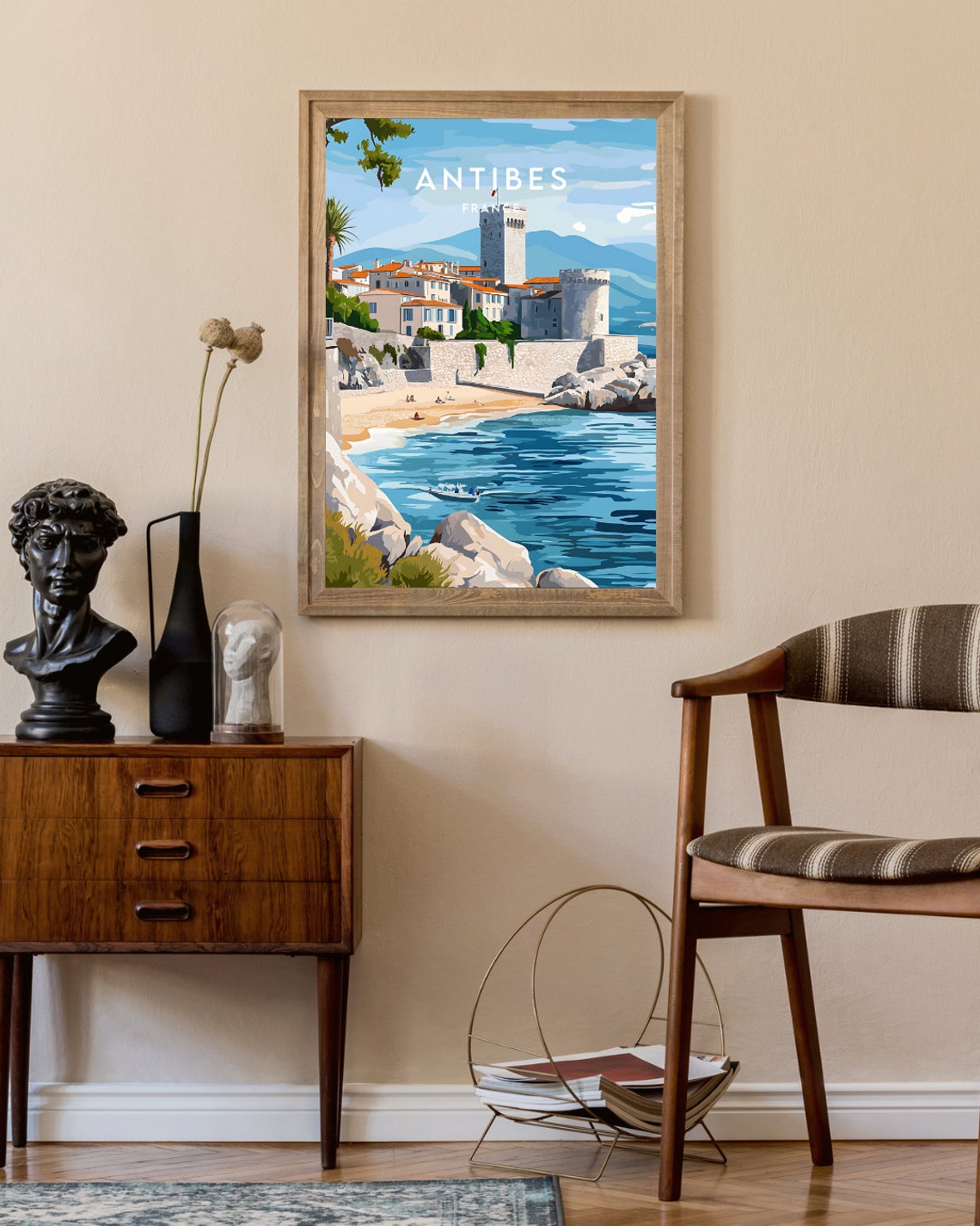 Antibes France Sandy Beach Stone Fort Tower Riviera Travel Poster - Image 2