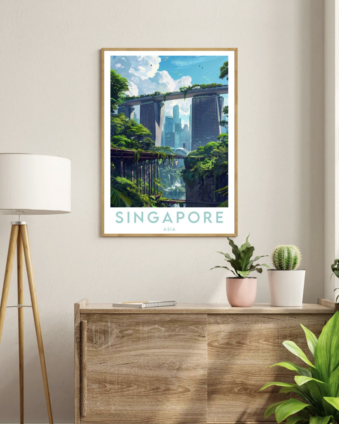 Singapore Marina Bay Sands Evening Skyline City Lights Travel Poster - Image 3