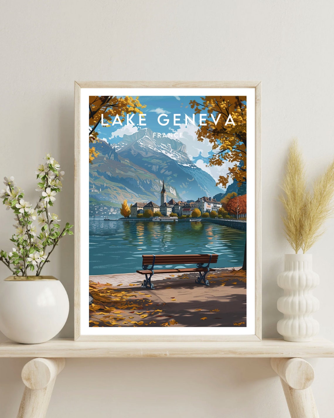 Lake Geneva Travel Print France Lake Geneva Poster France Poster Travel Wall Art France Print Poster France Europe Lake Geneva Art - Image 4