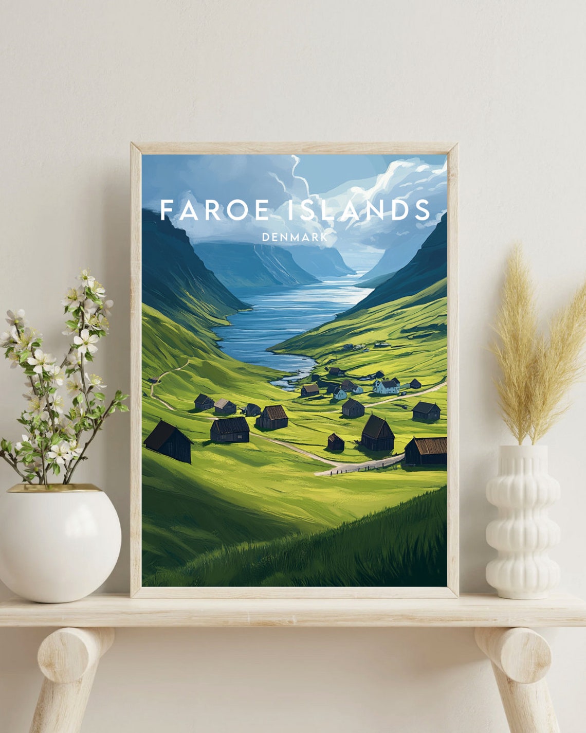 Faroe Islands Denmark Green Valley Fjord Nordic Travel Poster - Image 4