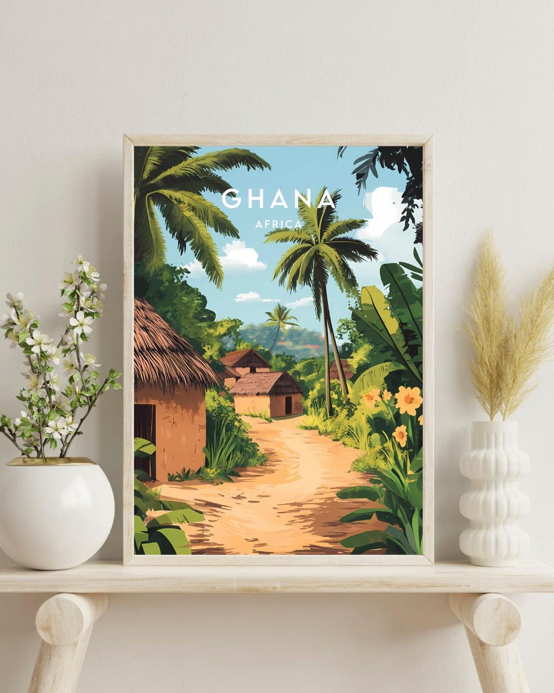 Ghana Africa Thatched Huts Jungle Path Palm Trees Travel Poster - Image 4