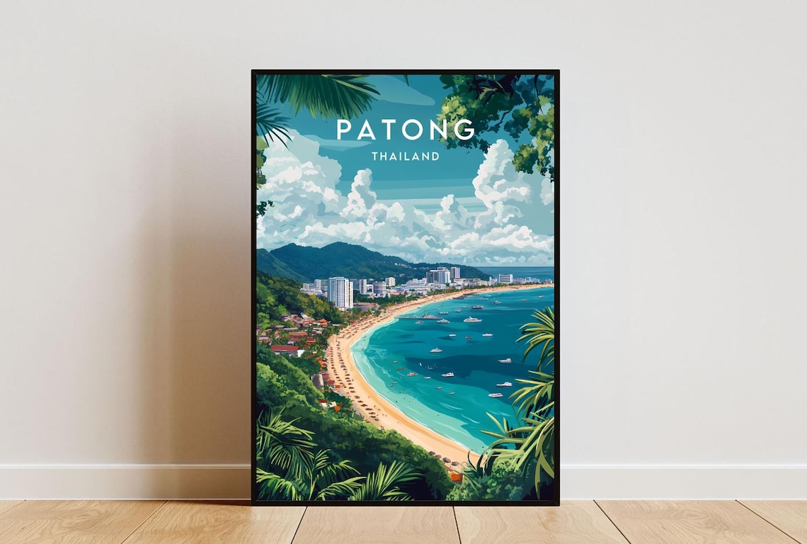 Patong Thailand Beach Bay Turquoise Water Vintage Travel Poster