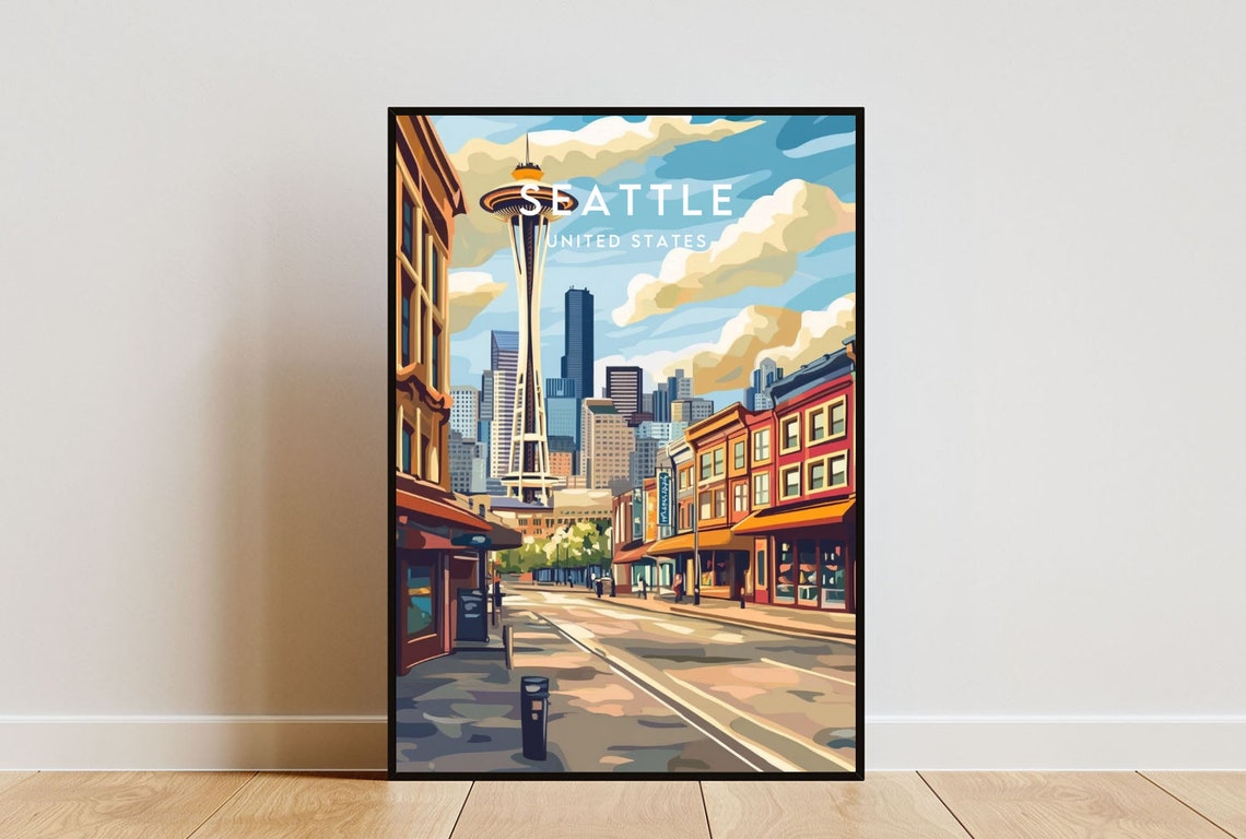 Seattle Travel Print United States Seattle Poster America Poster Travel Wall Art America Print America Seattle Usa Washington
