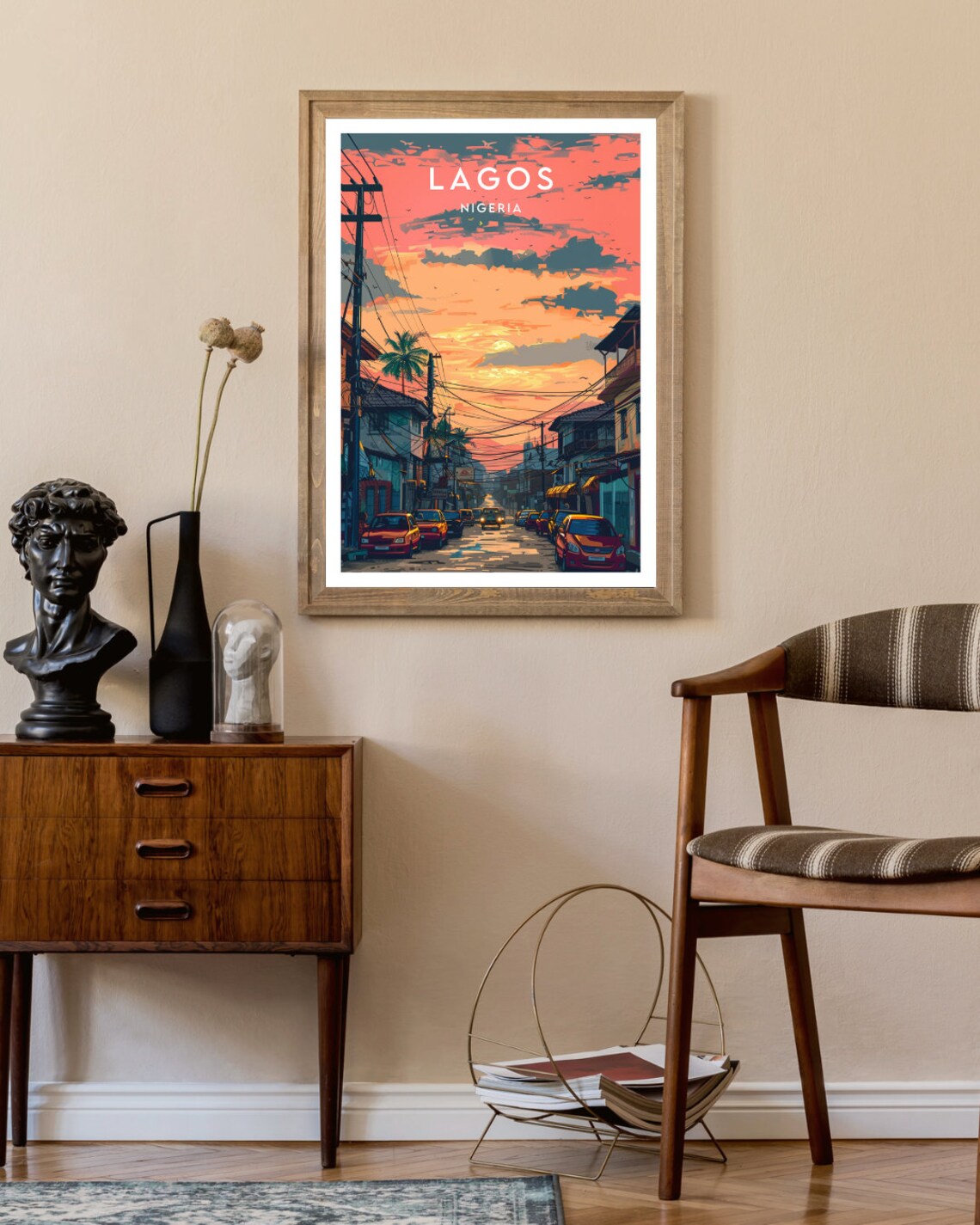 Lagos Nigeria City Street Sunset Power Lines Cars Travel Poster - Image 2
