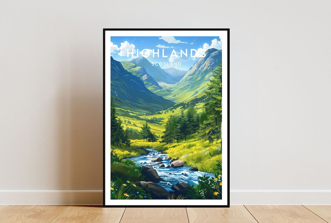 Scottish Highlands Travel Poster, Scotland Landscape
