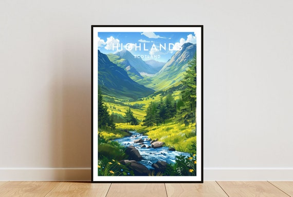 Scottish Highlands Travel Poster, Scotland Landscape