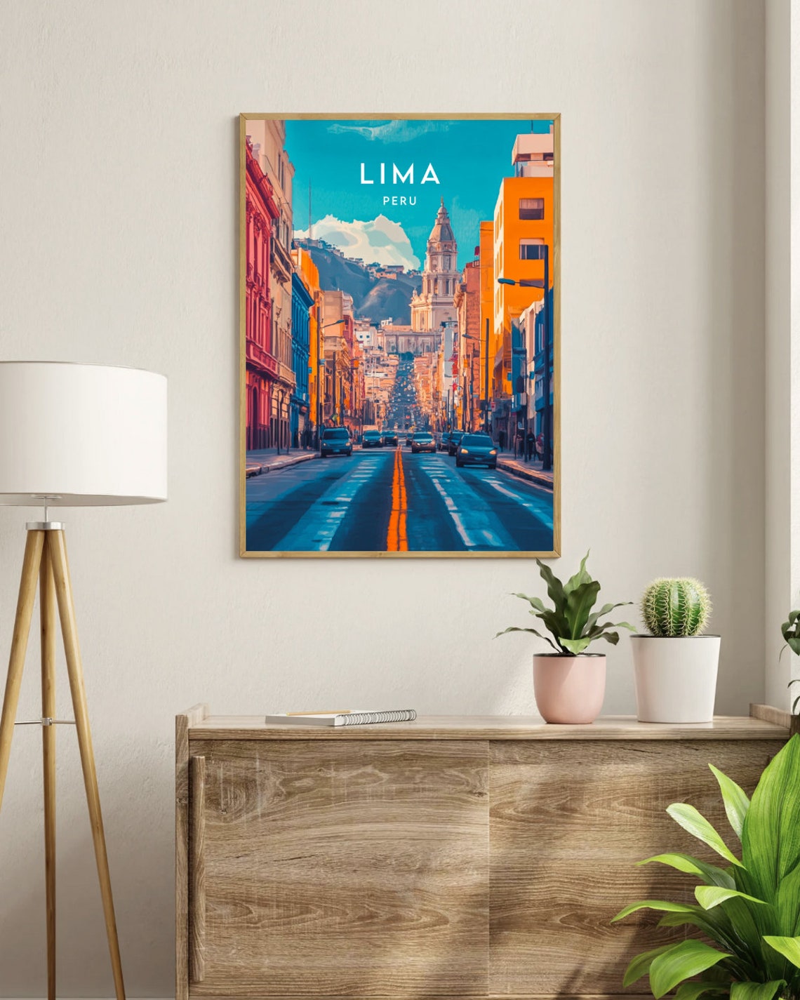 Lima Peru Historic City Street Cathedral Tower Mountain View Poster - Image 3