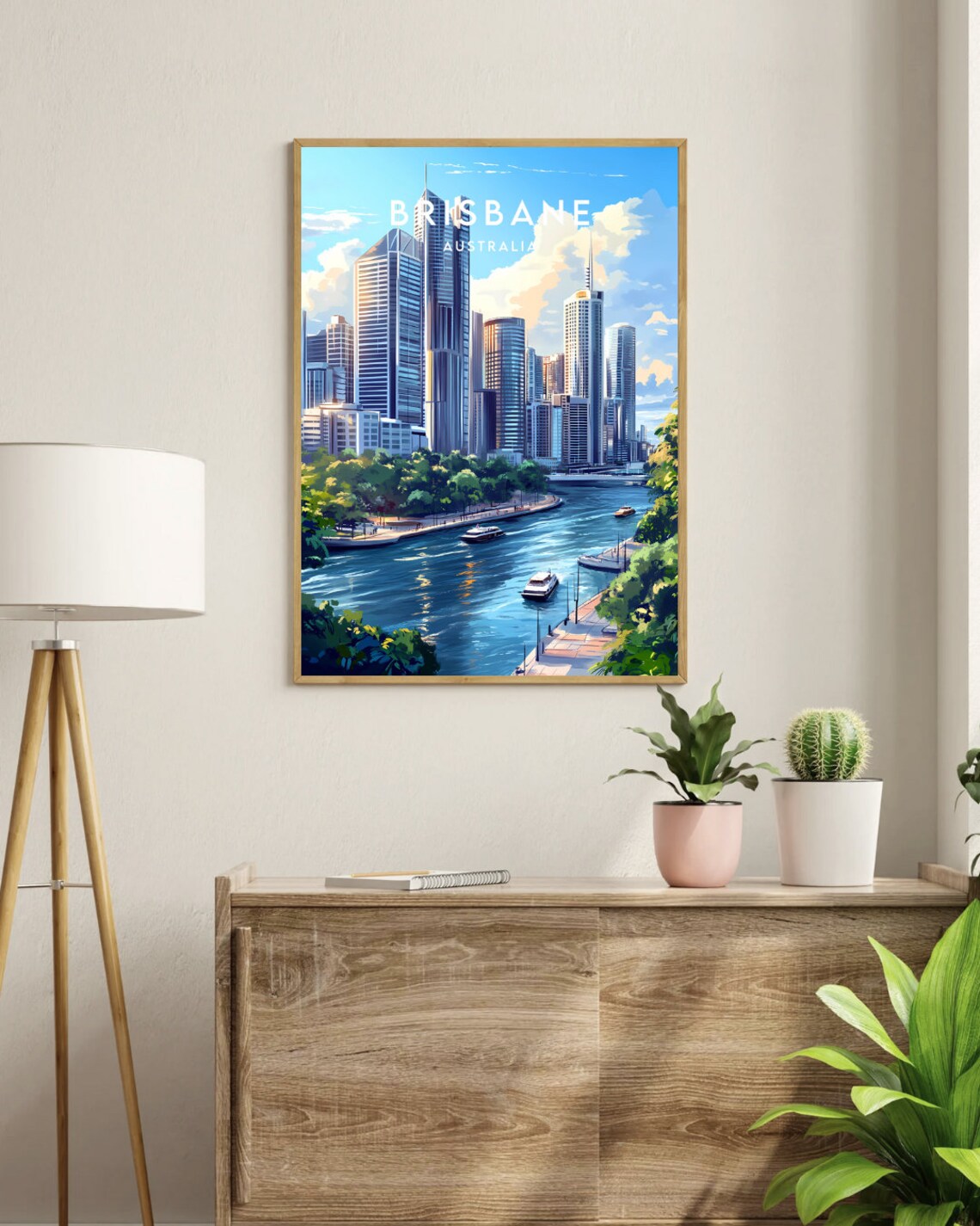Brisbane Australia Winding River City Skyline Vintage Travel Poster - Image 3