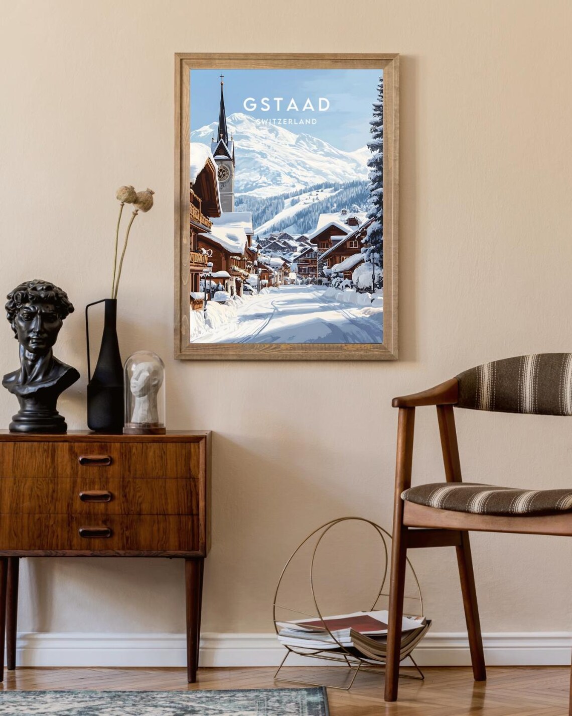 Gstaad Travel Poster, Switzerland Skiing Landscape - Image 2