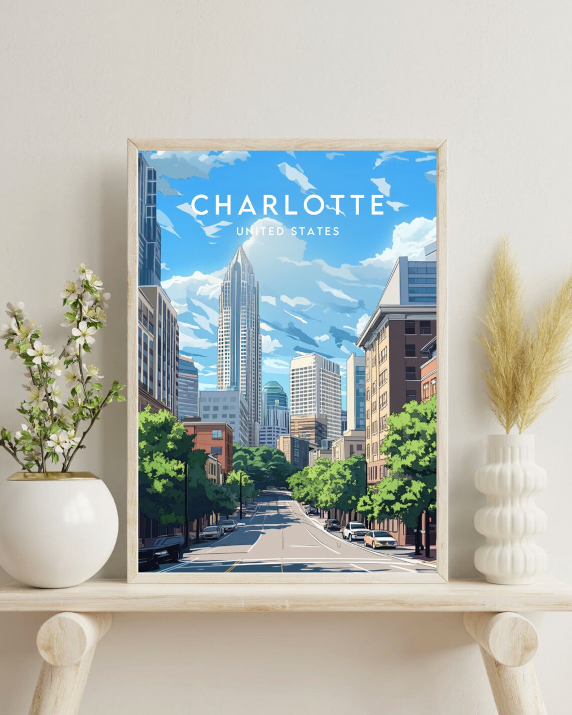 Charlotte United States Downtown Skyline Street Travel Art Poster - Image 4