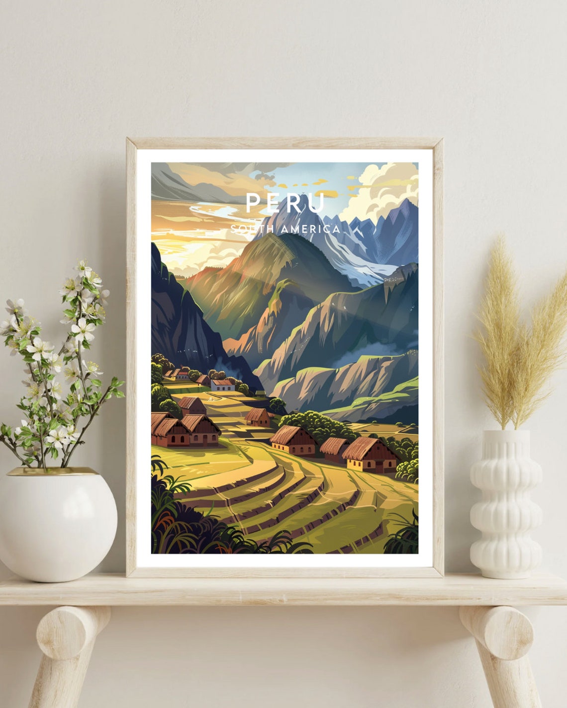 Peru South America Andean Mountain Village and Terrace Art Poster - Image 4