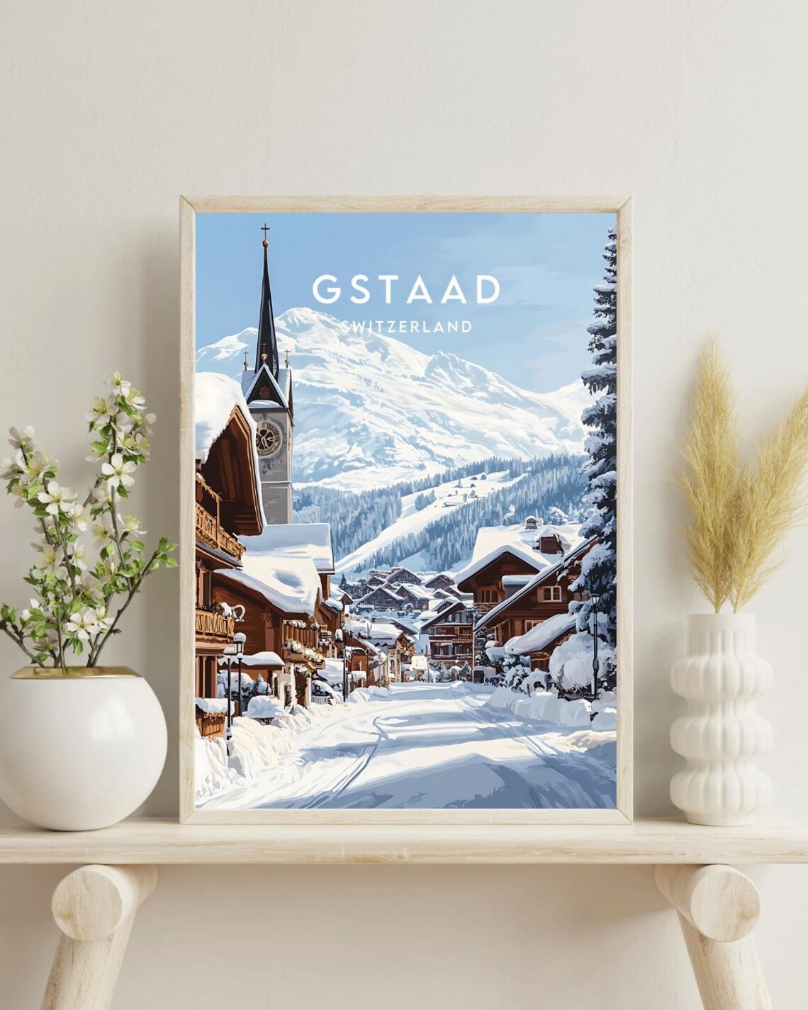 Gstaad Travel Poster, Switzerland Skiing Landscape - Image 4