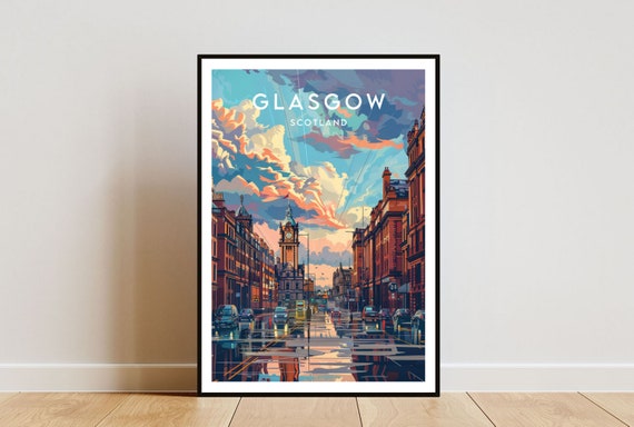 Glasgow Travel Poster, Scotland Travel Wall Art