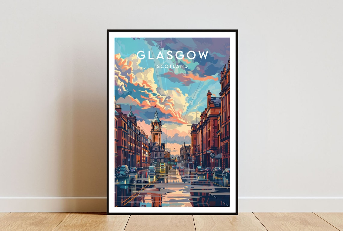 Glasgow Travel Poster, Scotland Travel Wall Art