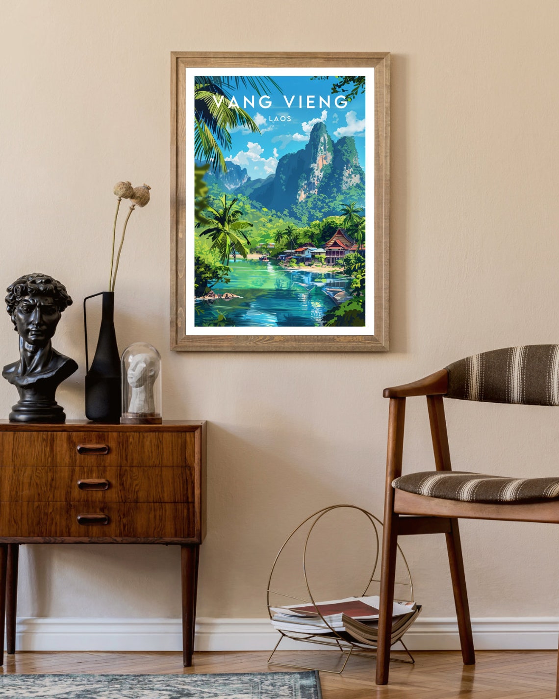 Vang Vieng Laos Dramatic Karst Mountains River Village Travel Poster - Image 2