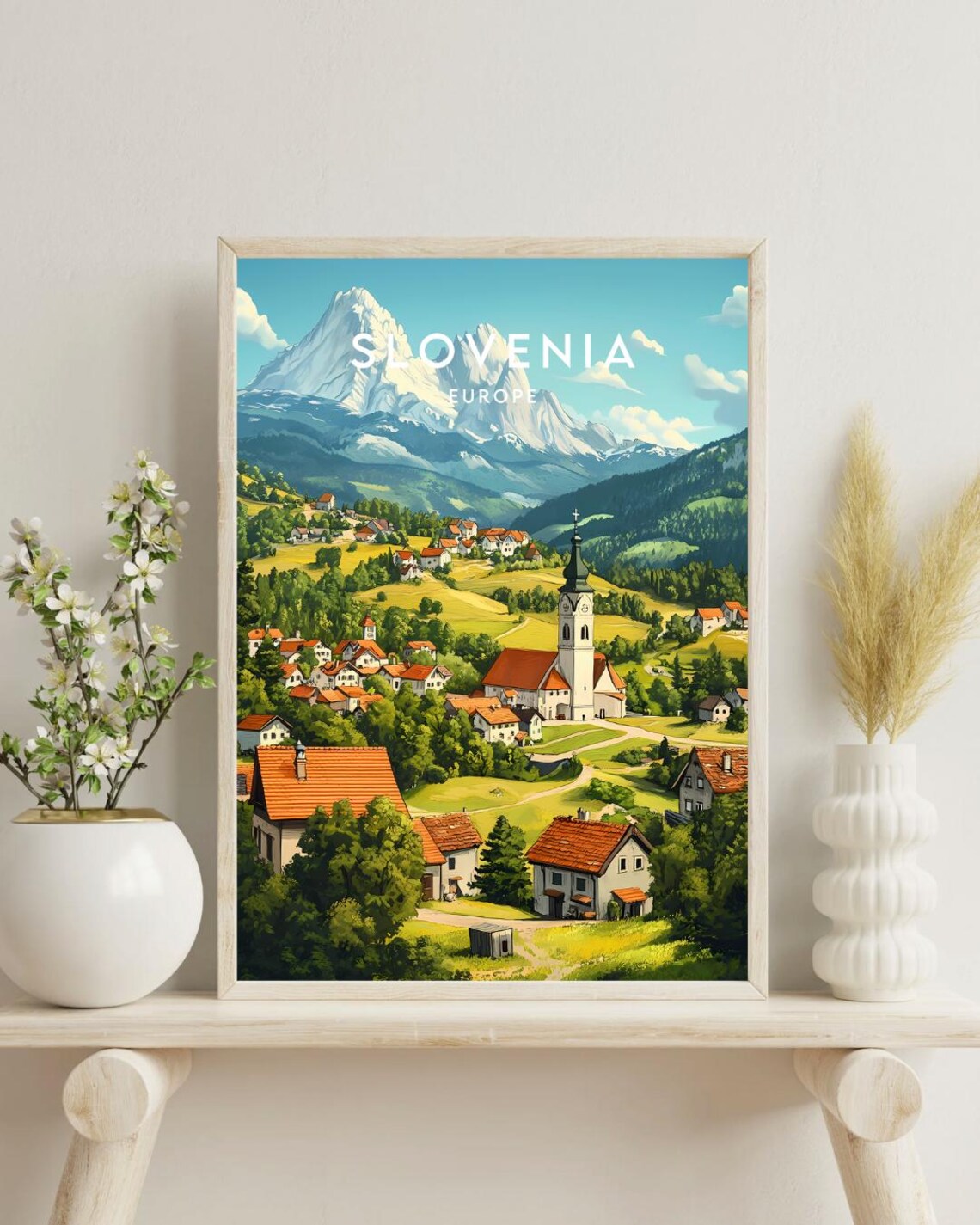Slovenia Europe Alpine Village and Mountain Peaks Travel Poster - Image 4
