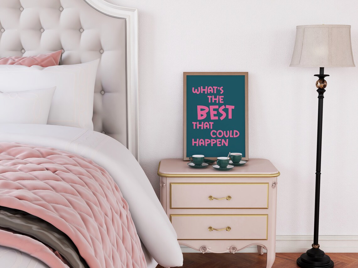 Whats The Best That Could Happen Pink Teal Motivational Quote Art Poster - Image 4