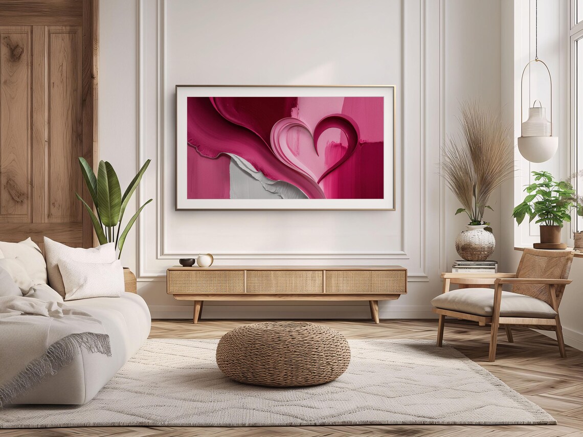 Red Pink Heart Abstract Textured Painting Romantic Love Poster - Image 3