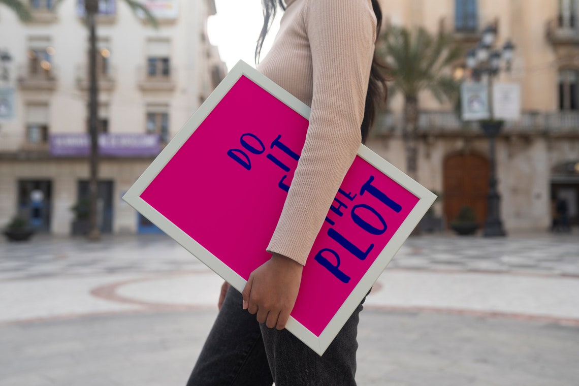 Do It For The Plot Hot Pink Navy Bold Quote Wall Art Poster Preppy Art - Image 2
