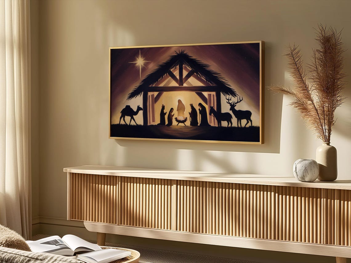 Nativity Silhouette Holy Family Stable Bethlehem Star Night Poster - Image 2