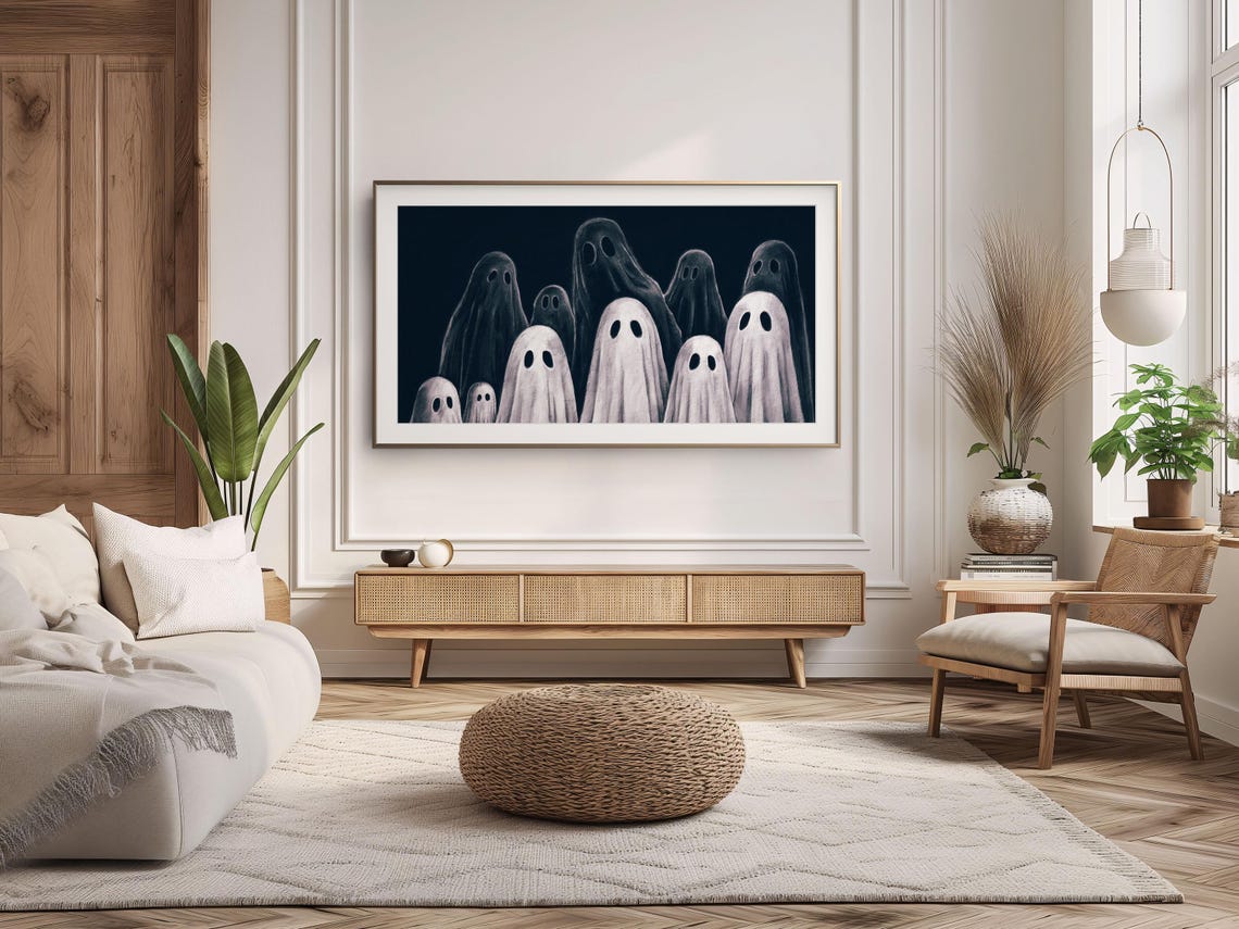 Cute Ghost Crowd Black Background Spooky Season Halloween Party Poster - Image 4