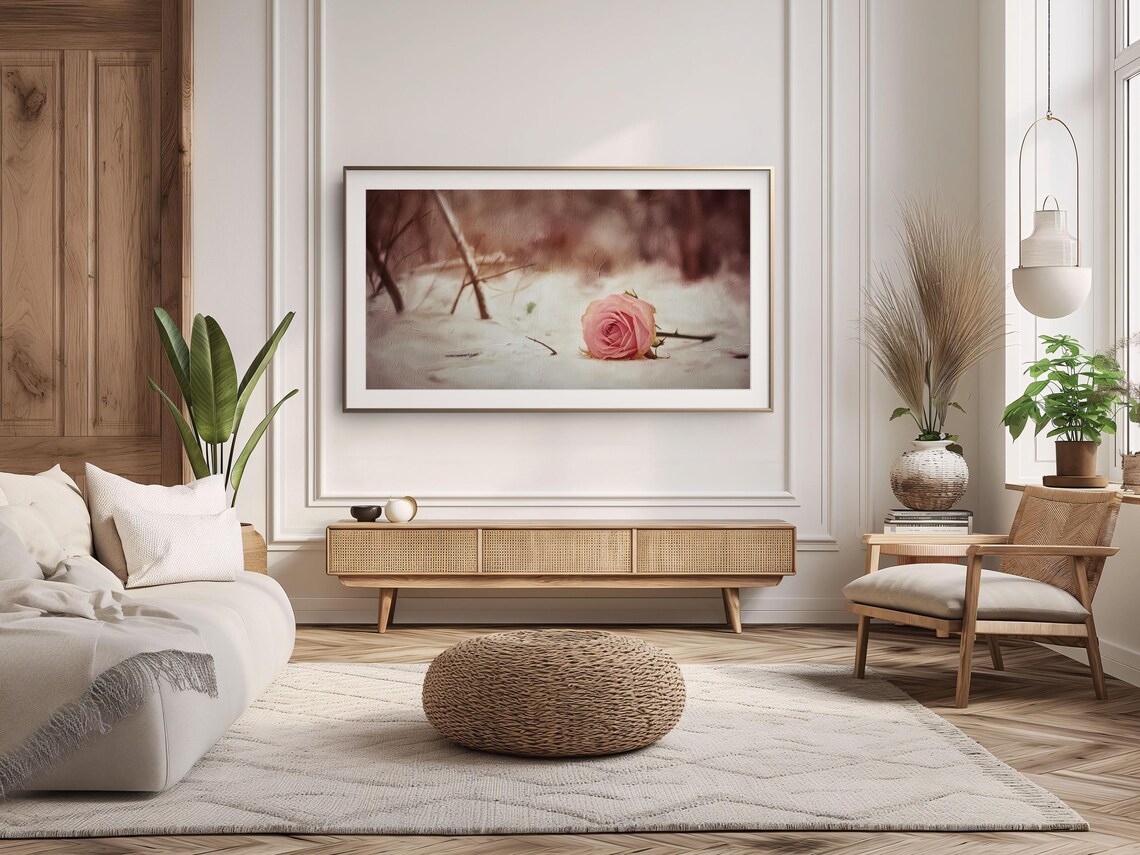 Pink Rose Lying in Snow Moody Winter Romantic Flower Art Poster - Image 4