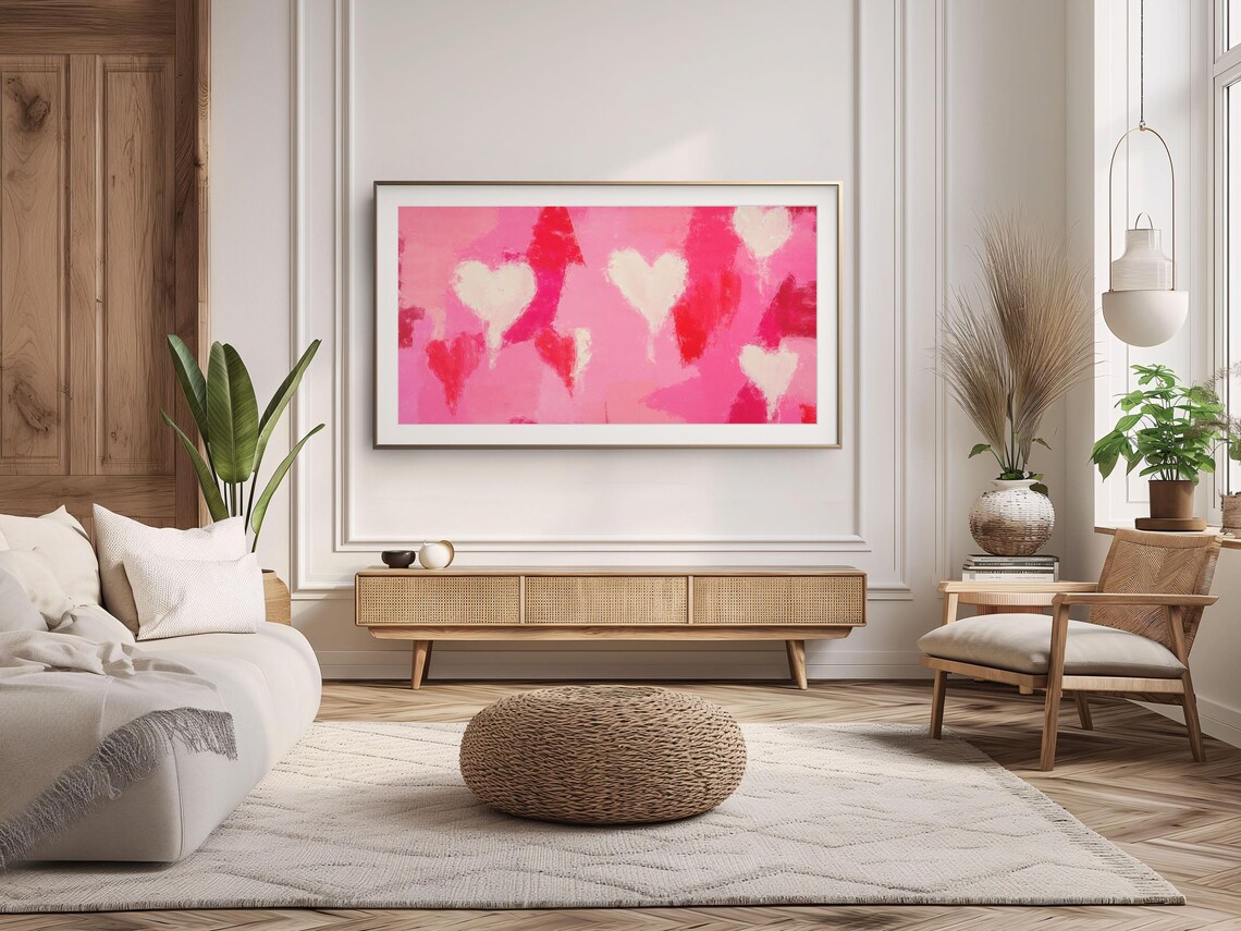 Colorful Pink Abstract Textured Hearts Valentine Romantic Art Poster - Image 2
