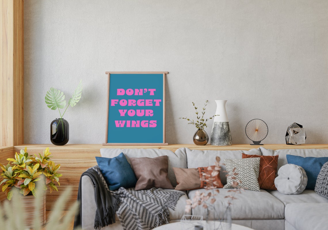 Dont Forget Your Wings Pink Teal Retro Bold Motivational Quote Poster - Image 4