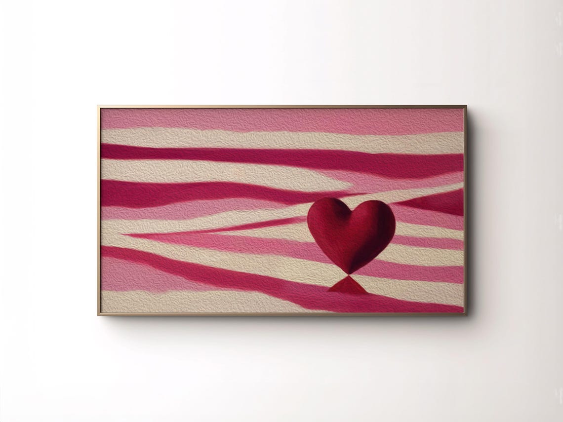 Abstract Pink Striped Background Textured Red Heart Romantic Art Print