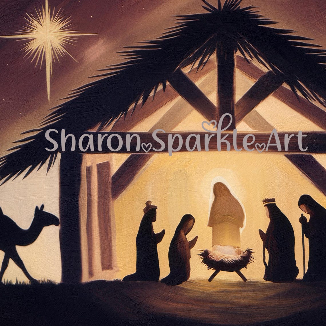 Nativity Silhouette Holy Family Stable Bethlehem Star Night Poster - Image 4